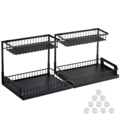 2-Tier Wire Pull Out Cabinet Under Sink Basket Organizer 10.7"x14.2" 2PCS