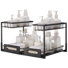 2-Tier Wire Pull Out Cabinet Under Sink Basket Organizer 10.7"x14.2" 2PCS