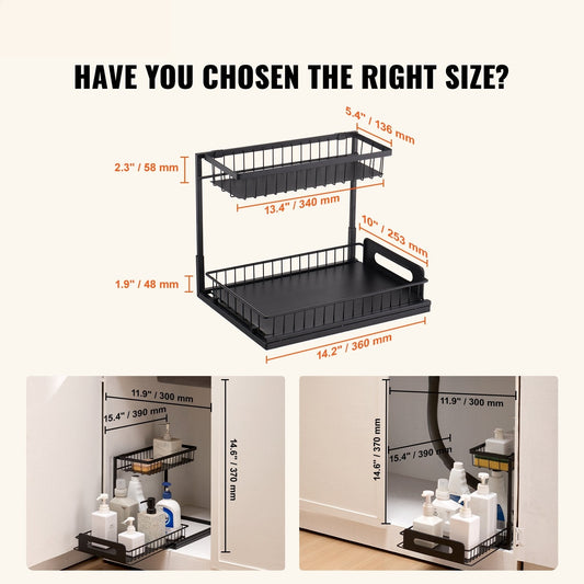 2-Tier Wire Pull Out Cabinet Under Sink Organizer 10.7"x14.2" Drawer Basket