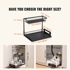 2-Tier Wire Pull Out Cabinet Under Sink Organizer 10.7"x14.2" Drawer Basket