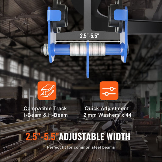 Manual Trolley, 0.5 Ton Load Capacity Push Beam Trolley with Dual Wheels, Adjustable for I-Beam Flange Width 63.5 mm to 139.7 mm, Heavy Duty Alloy Steel Garage Hoist for Straight Curved I Beam