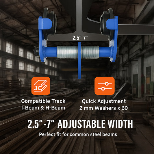 Manual Trolley, 1 Ton Load Capacity, Push Beam Trolley with Dual Wheels, Adjustable for I-Beam Flange Width 63.5 mm to 177.8 mm, Heavy Duty Alloy Steel Garage Hoist for Straight Curved I Beam