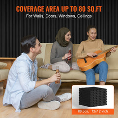 Acoustic Foam Panels 80 Pack 12 x 12 x 1 in for Studio Wall and Ceiling
