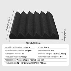 Acoustic Foam Panels 36 Pack 12 x 12 x 2 in for Studio Wall and Ceiling