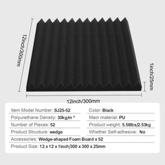 Acoustic Foam Panels 52 Pack 12 x 12 x 1 in for Studio Wall and Ceiling