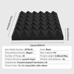 Acoustic Foam Panels 36 Pack 12 x 12 x 2 in for Studio Wall and Ceiling
