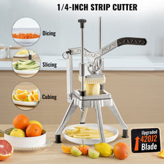 Commercial Vegetable Fruit Chopper 1/4" Blade Heavy Duty Professional Food Dicer Kattex French Fry Cutter Onion Slicer Stainless Steel for Tomato Peppers Potato Mushroom
