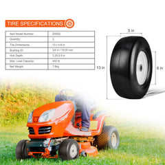 Lawn Mower Tires with Rim, 13x5-6" Tubeless Tractor Tires, 2-Pack Tire and Wheel Assembly, Flat-free PU Tires, 3.25"-5.9" Centered Hub, 3/4" Bushing Size, 20 PCS Adapter for Lawn Mowers Tractors