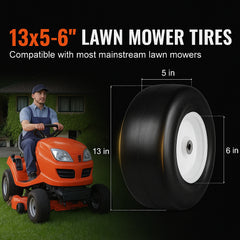 Lawn Mower Tires with Rim, 13x5-6" Tubeless Tractor Tires, 2-Pack Tire and Wheel Assembly, Flat-free PU Tires, 3.25"-5.9" Centered Hub, 3/4" Bushing Size, 20 PCS Adapter for Lawn Mowers Tractors