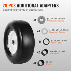 Lawn Mower Tires with Rim, 13x5-6" Tubeless Tractor Tires, 2-Pack Tire and Wheel Assembly, Flat-free PU Tires, 3.25"-5.9" Centered Hub, 3/4" Bushing Size, 20 PCS Adapter for Lawn Mowers Tractors
