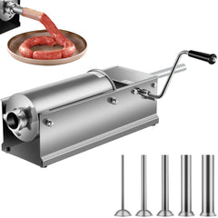 Manual Sausage Stuffer, 5 L / 11 LBS Horizontal Sausage Machine, Dual-Speed Meat Stuffer, Made of Food-Grade 304 Stainless Steel, Includes 5 Stuffing Tubes, for Home Kitchen Restaurant Commercia