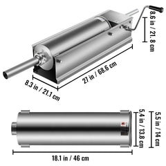 Manual Sausage Stuffer, 7 L / 15 LBS Horizontal Sausage Machine, Dual-Speed Meat Stuffer, Made of Food-Grade 304 Stainless Steel, Includes 5 Stuffing Tubes, for Home Kitchen Restaurant Commercia