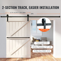 8FT Sliding Barn Door Hardware Closet Track Kit for Single Door J Hanger