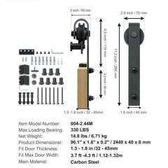 8FT Sliding Barn Door Hardware Closet Track Kit for Single Door J Hanger