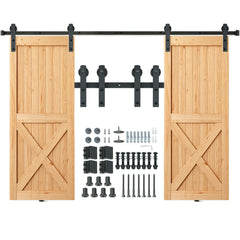 8FT Sliding Barn Door Hardware Closet Track Kit for Double Doors I Hanger