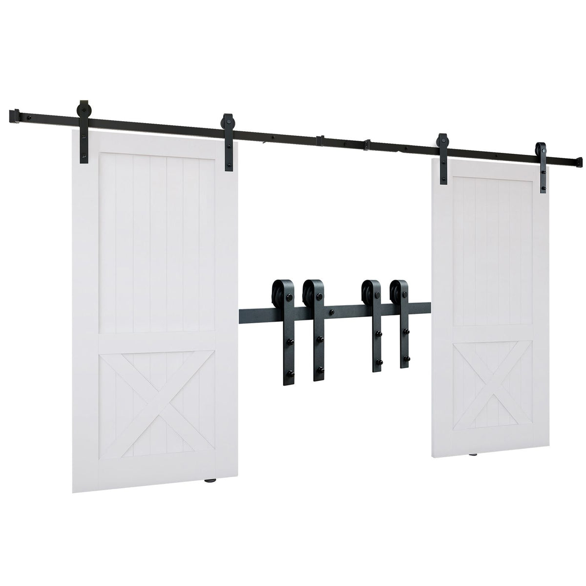 2440 mm Sliding Barn Door Hardware Closet Track Kit for Double Doors J Hanger