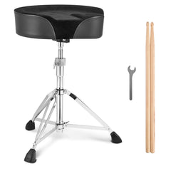 Saddle Drum Throne, 560-705 mm Height Adjustable, Padded Drum Stool Seat with Anti-Slip Feet Drumsticks 227 kg Max Weight Capacity, Swivel Drum Chair for Drummers