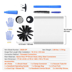 12.2M Dryer Vent Cleaner Kit, 29 Pieces Duct Cleaning Brush, Reinforced Nylon Dryer Vent Brush with Complete Accessories, Dryer Cleaning Kit with Flexible Lint Trap Brush, Clamp Connectors