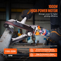 Pipe Tube Polisher Sander, 1300W Pipe Belt Sander with 6 Variable Speeds 1100-3200rpm, Professional Belt Sander Grinding Machine with 3PCS Sanding Belts for Burnishing Finishing Rust Removal