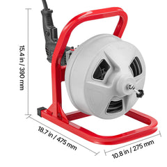 Drain Cleaner Machine 15m x 8mm, Sewer Snake Auger with 228RPM Electric Drill, Manual Feed Drain Cleaning Machine with 6 Cutters & Air-activated Foot Switch for 50mm to 100mm Pipes