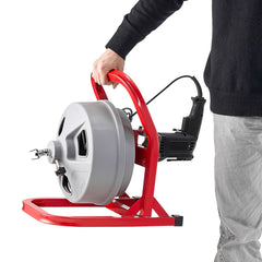Drain Cleaner Machine 15m x 8mm, Sewer Snake Auger with 228RPM Electric Drill, Manual Feed Drain Cleaning Machine with 6 Cutters & Air-activated Foot Switch for 50mm to 100mm Pipes