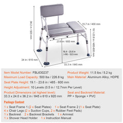 Tub Transfer Bench for Bathtub 500lbs, Shower Seats for Adults, Lightweight Shower Bench for Elderly and Disabled with Padded Seat, Non-Slip Bath Seats with Armrest and Reversible Backrest