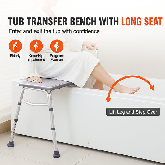 Tub Transfer Bench for Bathtub, Adjustable Shower Seats for Adults, Lightweight Shower Bench for Elderly and Disabled, Non-Slip Bath Seats with Armrest and Reversible Backrest, 400lbs Capacity
