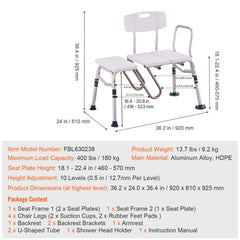 Tub Transfer Bench Bathtub Shower Seat for Senior Height Adjustable 400LBS