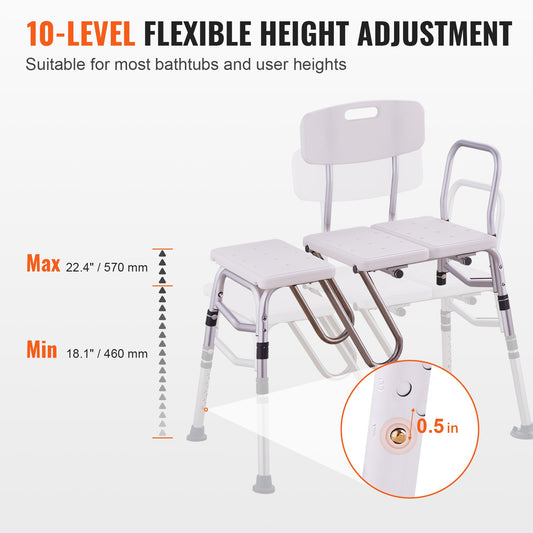 Tub Transfer Bench Bathtub Shower Seat for Senior Height Adjustable 400LBS
