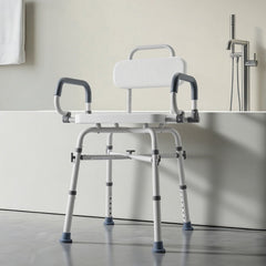 Swivel Shower Chair with Arms and Back, 227 kg Load Heavy Duty Bench Seat for Inside Shower Stall and Bathtub, Height Adjustable Bathroom Bath Tub Seat for Adults, Seniors, Elderly and Disabled