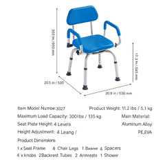 Swivel Shower Chair 360 Degree, Adjustable Shower Seat with Pivoting Arms & Padded Bath Seat for Inside Shower or Tub, Non-Slip Rotating Bathtub Chair for Elderly Disabled, 300LBS Capacity