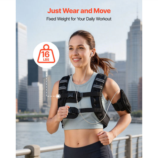 Weighted Vest, 16 lbs Weight Vest with Reflective Stripe, Adjustable Buckle Body Weight Vest for Men Women, Workout Equipment for Strength Training, Running, Jogging, Fitness, and Weight Loss