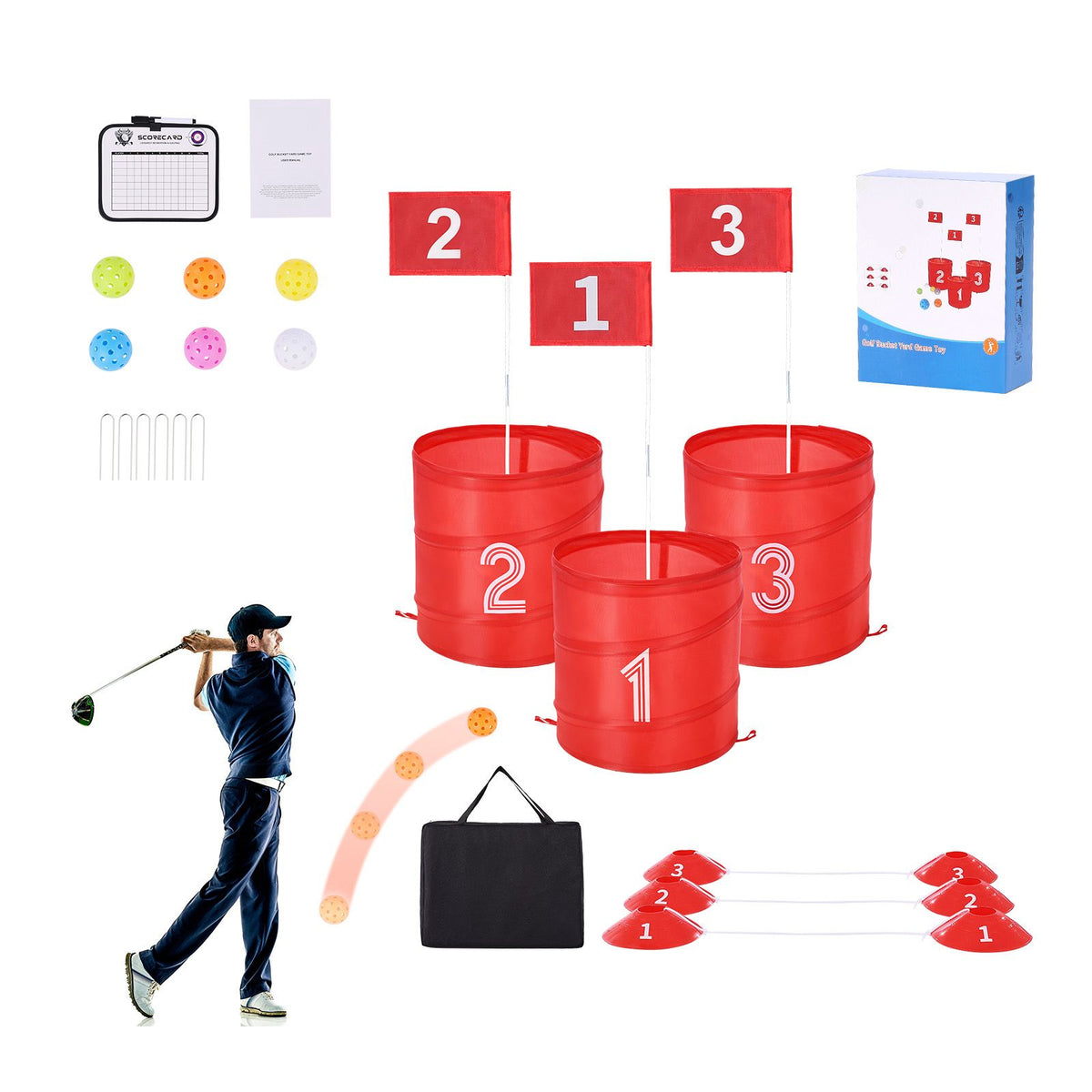 Backyard Golf Game 3 Hole Portable Bucket Golf Game for Kids and Adults