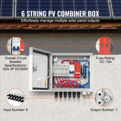 Solar PV Combiner Box 6 String 10A for Solar Panel System Steel Case IP65