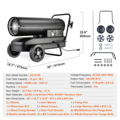 100000Btu Kerosene/Diesel Forced Air Torpedo Space Heater with Thermostat