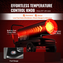 Portable Kerosene Forced Air Heater 70000 BTU Indoor Outdoor Use 5gal Tank