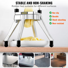 Commercial Vegetable Fruit Chopper, Stainless Steel French Fry Cutter with 4 Blades 1/4" 3/8" 1/2", 6-wedge Slicer, Chopper Dicer with Tray, Heavy Duty Cutter for Potato Tomato Onion Mushroom