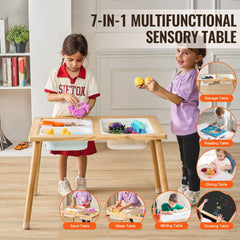 Kids Sensory Table Indoor Wooden Play Sand Water Table with 3 Storage Bins