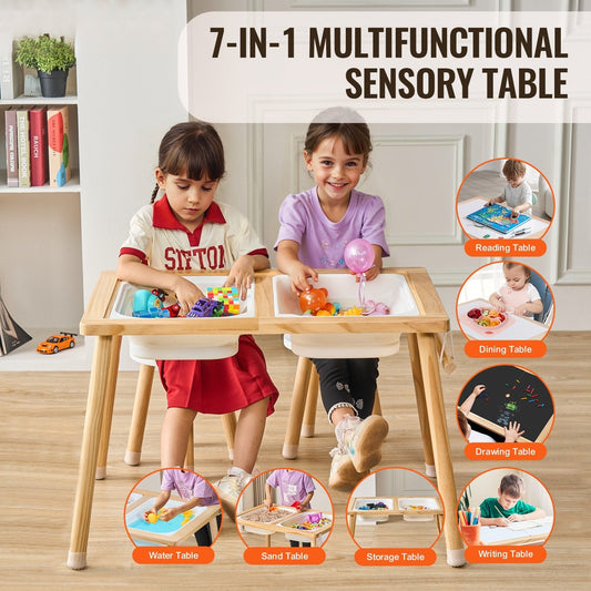 Kids Sensory Table & Chair Set Sand Water Play Table with 2 Storage Bins