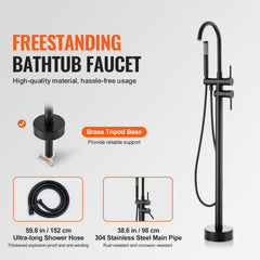 Freestanding Bathtub Faucet, Floor Mount, Freestanding Tub Filler, Shower Mixer Taps, Two Water Modes, 360° Swivel Spout, for Bathing & Showering Pet Bathing Cleaning Drains Toilet Flushing