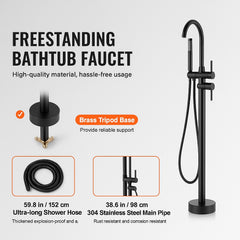 Freestanding Bathtub Faucet, Floor Mount, Freestanding Tub Filler, Shower Mixer Taps, Two Water Modes, 360° Swivel Spout, for Bathing & Showering Pet Bathing Cleaning Drains Toilet Flushing