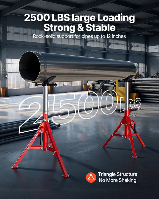V Head Pipe Stand 0.32 - 30.48 cm Capacity, Adjustable Height 610mm-1067mm, Pipe Jack Stands 1134kg Load Capacity, Portable Folding Pipe Stands, Carbon Steel Body for Enhanced Durability