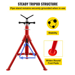 V Head Pipe Stand 1/8-12 inch Capacity, Adjustable Height 28-52 inch, Pipe Stands 2500 lbs Load Capacity, Portable Folding Pipe Stands, Carbon Steel Body More Durable
