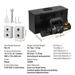 Electric Hydraulic Rebar Cutter, 1000W Portable Rebar Cutter, Cutting up to 5/8 Inch (4-16mm) #5 Rebar within 2 Seconds, High Power Steel Rebar Cutter with Oil Can Rich Accessories,Black RC-16