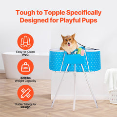 Portable Dog Bathtub, Elevated & Foldable Space-saving Pet Shower Station with Quick Drainage, Bathing Tub for Washing & Grooming Small and Medium Size Dogs and Cats Indoor & Outdoor, Light Blue