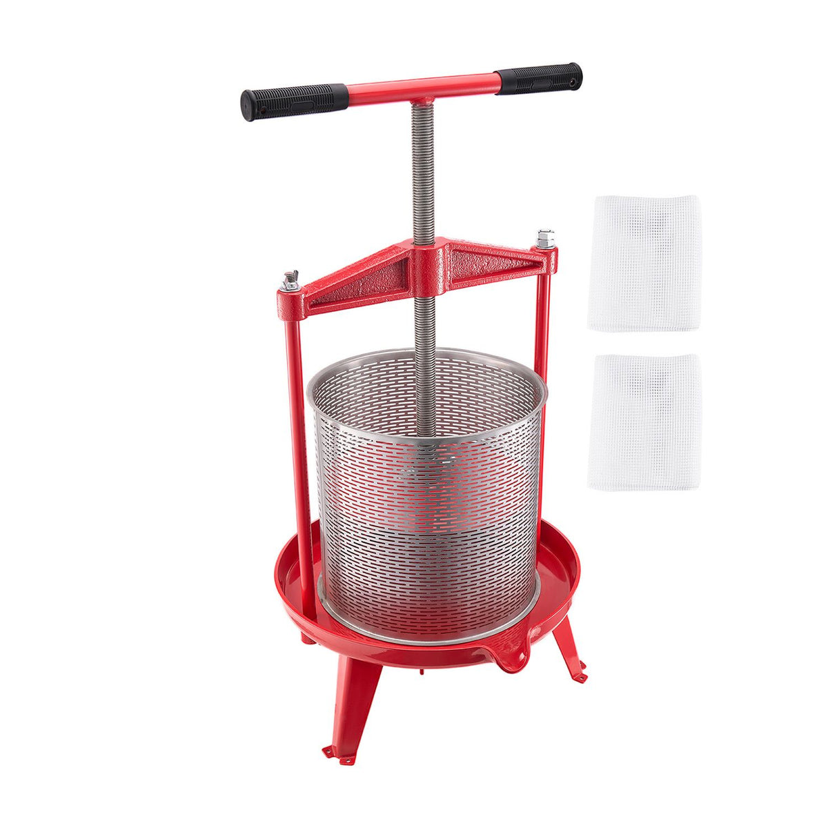 3.69 Gal/14L Fruit Wine Press, Stainless Steel Basket with Cross-beam and Triangular Structure, Manual Juice Maker, Cider Apple Grape Tincture Making Press with T-Handle for Kitchen Home