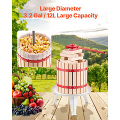 Fruit Wine Press Manual Press for Wine Making 3.2 Gal/12L Wood Basket