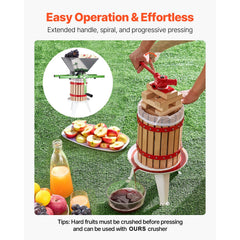 1.6 Gal/6L Fruit Wine Press, Solid Wood Basket with 8 Blocks, Heavy Duty Manual Juice Maker, Cider Apple Grape Tincture Honey Olive Oil Making Press with Handle for Kitchen, Home