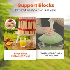 1.6 Gal/6L Fruit Wine Press, Solid Wood Basket with 8 Blocks, Heavy Duty Manual Juice Maker, Cider Apple Grape Tincture Honey Olive Oil Making Press with Handle for Kitchen, Home