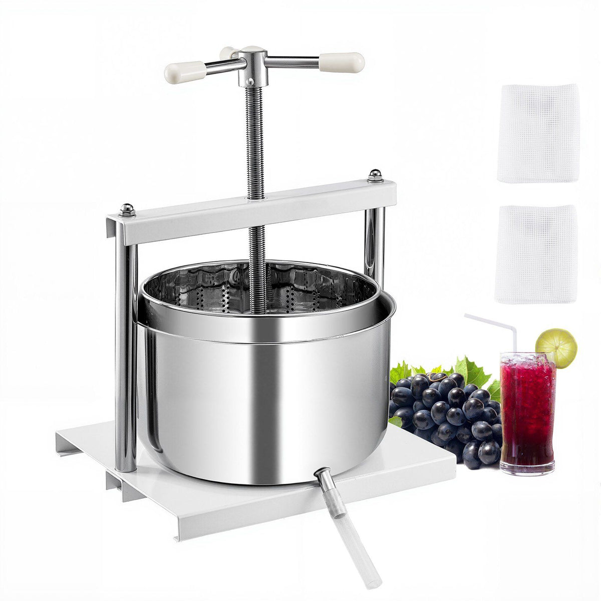 3.17 Gal/12L Fruit Wine Press, 2 Stainless Steel Barrels, Manual Juice Maker, Cider Apple Grape Tincture Honey Olive Oil Making Press with Triangular Handle for Outdoor Kitchen Home